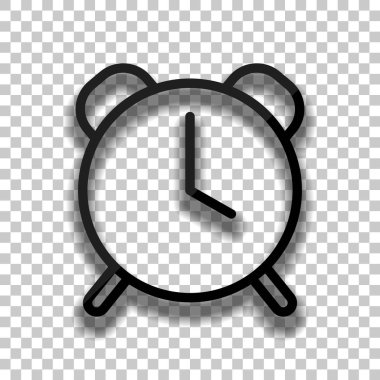 Eski çalar saat, basit simgesi, ince anahat ile doğrusal sembolü. Saydam arka plan üzerinde yumuşak gölgeli siyah cam kutsal kişilerin resmi