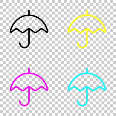 Basit şemsiye simgesi. Doğrusal, ince anahat. Cmyk simgeleri şeffaf arka plan üzerinde renkli dizi