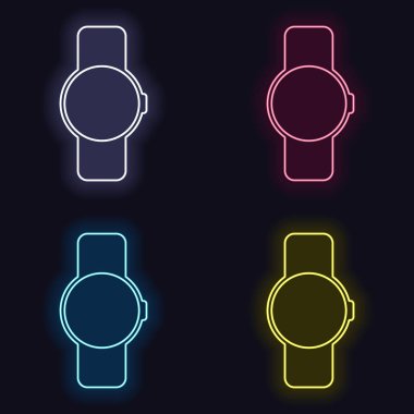El yuvarlak göstermek akıllı izle. Teknoloji simgesi. Neon işareti kümesi. Koyu arka plan üzerinde casino tarzı. Seamless modeli