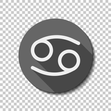 Astrolojik işaret. Kanser basit simgesi. düz simgesi, uzun gölge, daire, şeffaf ızgara. Rozet veya etiket stili