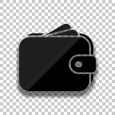 Çanta, cüzdan, para simgesi. Saydam arka plan üzerinde yumuşak gölgeli siyah cam kutsal kişilerin resmi