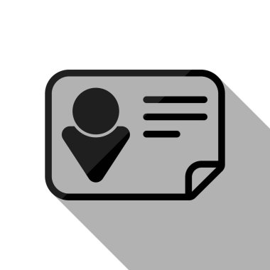 Kimlik kartı simgesi. Doğrusal tarzı. Uzun gölge beyaz arka planda siyah nesnesiyle