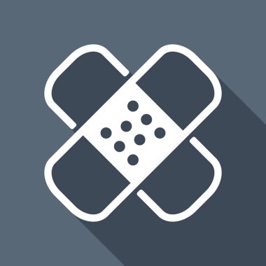 Grup yardım simgesi. İşareti alçı. Yamalar birkaç. İnce anahat ile basit doğrusal simgesi. Uzun Gölge arka plan üzerinde beyaz düz simgesi