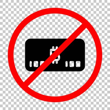 Elektronik para simgesi. Bitcoin kartı. Siyah kırmızı uyarı işareti şeffaf arka plan ile nesnesinde izin yok