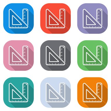 basit cetvel ve üçgen. Beyaz simgeleri uygulamalar için renkli kareler olarak ayarlayın. Sorunsuz imkanı ve desen poster için