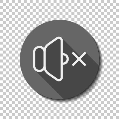 ses sessiz simgesi. düz simgesi, uzun gölge, daire, şeffaf ızgara. Rozet veya etiket stili