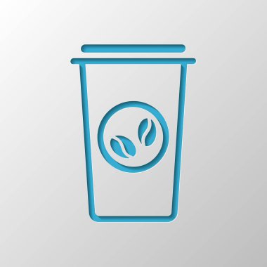 Kahve fincanı, kahve. Basit doğrusal simgesi, ince anahat. Kağıt tasarımı. Gölge ile düzenlenen sembolü