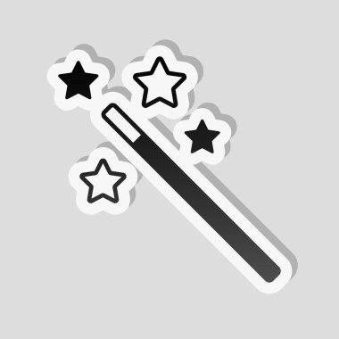 yıldız ile sihirli değnek. basit siluet. Etiket tarzı ile beyaz ve gri arka plan üzerinde basit gölge