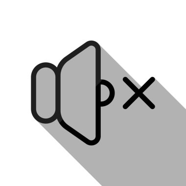 ses sessiz simgesi. Uzun gölge beyaz arka planda siyah nesnesiyle