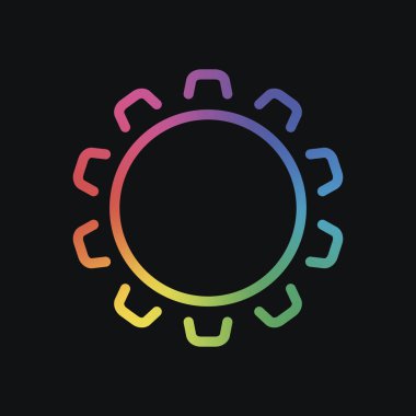 Basit dişli veya ayar. Doğrusal simgesi, ince anahat. Gökkuşağı rengi ve koyu arka plan