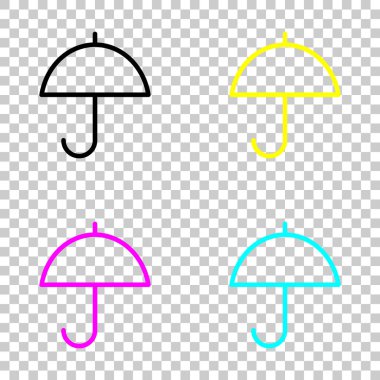 Basit şemsiye simgesi. Doğrusal, ince anahat. Cmyk simgeleri şeffaf arka plan üzerinde renkli dizi