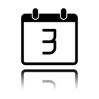3 günlük, basit simgesi ile takvim. Siyah beyaz arka plan ayna yansıması simgesiyle