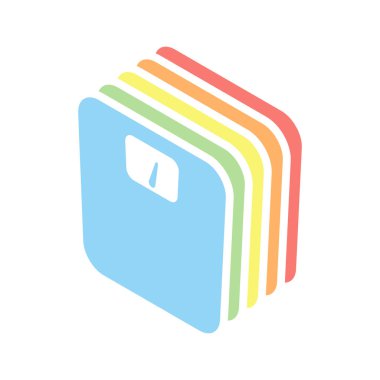 ağırlıklar, basit sembol siluet. Beyaz arka plan üzerinde renkli izometrik simgeler yığını