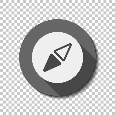 Basit pusula simgesini. Saydam arka plan üzerinde bir dairede uzun gölge beyaz düz simgesi. Rozet veya etiket stili