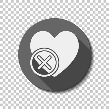 çapraz kalp ile. basit siluet. Saydam arka plan üzerinde bir dairede uzun gölge beyaz düz simgesi