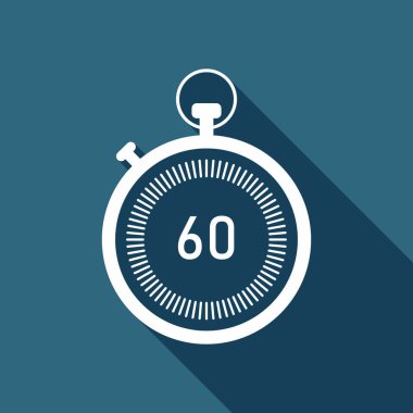 Kronometre. basit simgesi. Uzun Gölge arka plan üzerinde beyaz düz simgesi