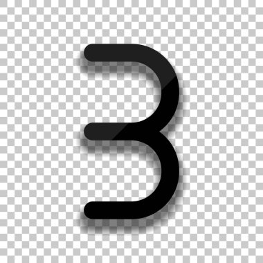 Numara üç, sayısal, basit mektup. Saydam arka plan üzerinde yumuşak gölgeli siyah cam kutsal kişilerin resmi