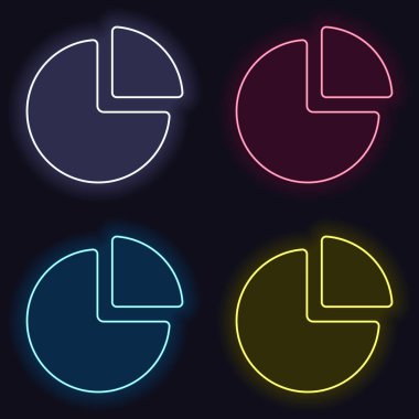 İş pasta grafiği simgesi. Neon işareti kümesi. Koyu arka plan üzerinde casino tarzı. Seamless modeli