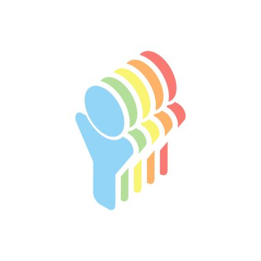 Basit erkek sembolü. Adam simgesi. Beyaz arka plan üzerinde renkli izometrik simgeler yığını