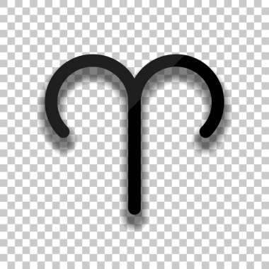 Astrolojik işaret. Koç basit simgesi. Saydam arka plan üzerinde yumuşak gölgeli siyah cam kutsal kişilerin resmi