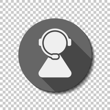 Müşteri Hizmetleri. servisini destekleyen. basit simgesi. Saydam arka plan üzerinde bir dairede uzun gölge beyaz düz simgesi. Rozet veya etiket stili