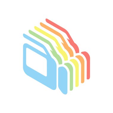 Video kamera ile perde. Beyaz arka plan üzerinde renkli izometrik simgeler yığını