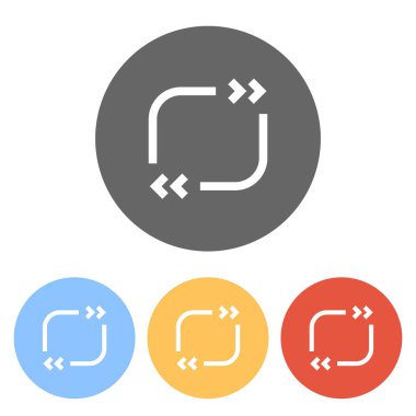 Metin teklif Meydanı. Basit simgesi. Renkli daireler üzerinde beyaz simgeler kümesi