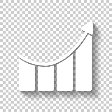 Çubuk grafiği yükselen ok simgesi ile büyüyor. Gölge şeffaf arka plan üzerinde beyaz simgesi