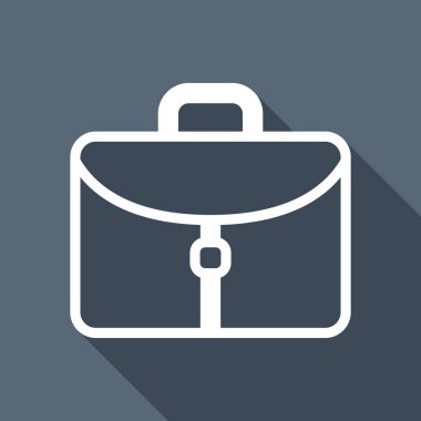 Evrak çantası, office çanta. Uzun Gölge arka plan üzerinde beyaz düz simgesi