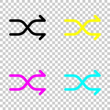 Basit ok geçti. Doğrusal, ince anahat. Cmyk simgeleri şeffaf arka plan üzerinde renkli dizi