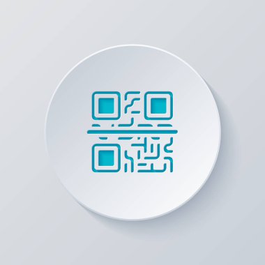 Tarama Qr kodu. Teknoloji simgesi. Gri ve mavi katmanları ile daire kes. Kağıt tarzı