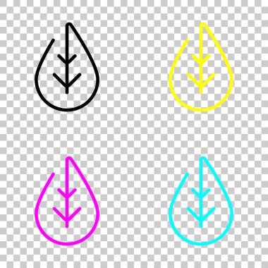 Basit yaprak. Doğrusal simgesi, ince anahat. Cmyk simgeleri şeffaf arka plan üzerinde renkli dizi