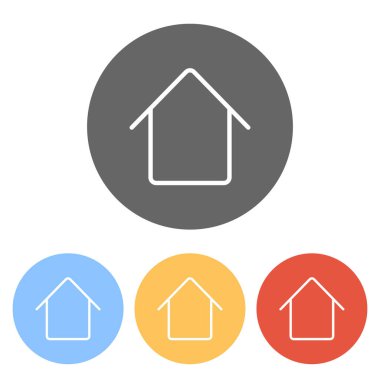 Basit ev simgesi. Renkli daireler üzerinde beyaz simgeler kümesi