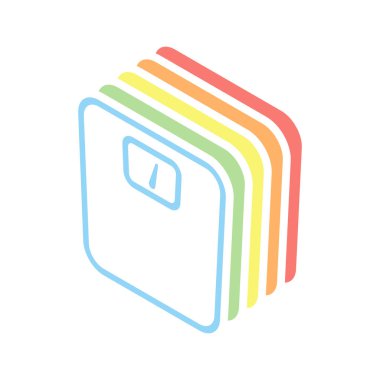 siluet veya ağırlık, basit anahat simgesi. Beyaz arka plan üzerinde renkli izometrik simgeler yığını