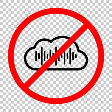 Bulut ve Ses ekolayzer dalga ile basit simgesi. İnce anahat. Siyah kırmızı uyarı işareti şeffaf arka plan ile nesnesinde izin yok