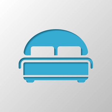 Çift Kişilik Yatak silüeti. Çift otel odasında. Kağıt tasarımı. Gölge ile düzenlenen sembolü