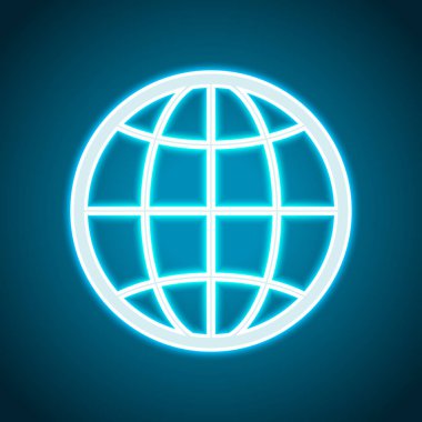 Küre, gezegen. basit siluet. Neon tarzı. Işık dekorasyon simgesi. Parlak elektrik sembolü