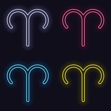 Astrolojik işaret. Koç basit simgesi. Neon işareti kümesi. Koyu arka plan üzerinde casino tarzı. Seamless modeli