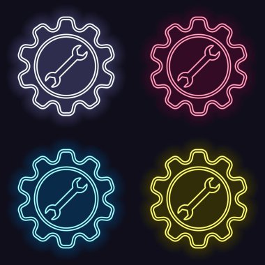 vitese anahtarı. Neon işareti kümesi. Koyu arka plan üzerinde casino tarzı. Seamless modeli