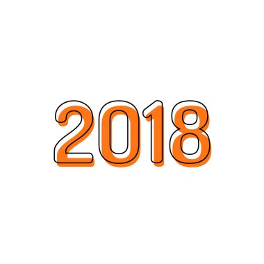 2018 sayı simgesi. Yeni Yılınız Kutlu Olsun. İzole simge siyah ince dağılımı ve farklı katmanlarda doldurma taşındı turuncu oluşan. Beyaz arka plan