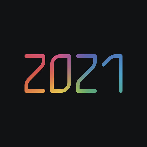 2021 number icon. Happy New Year. Rainbow color and dark background