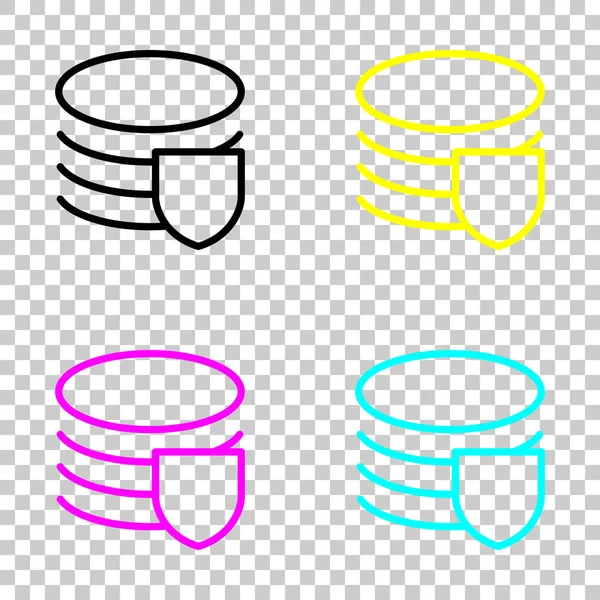 Basit veritabanı korumak. Doğrusal, ince anahat. Cmyk simgeleri şeffaf arka plan üzerinde renkli dizi