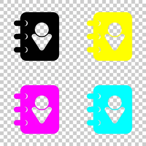 Adressbok Med Mannen Symbol Omslaget Färgade Uppsättning Cmyk Ikoner Transparent — Stock vektor