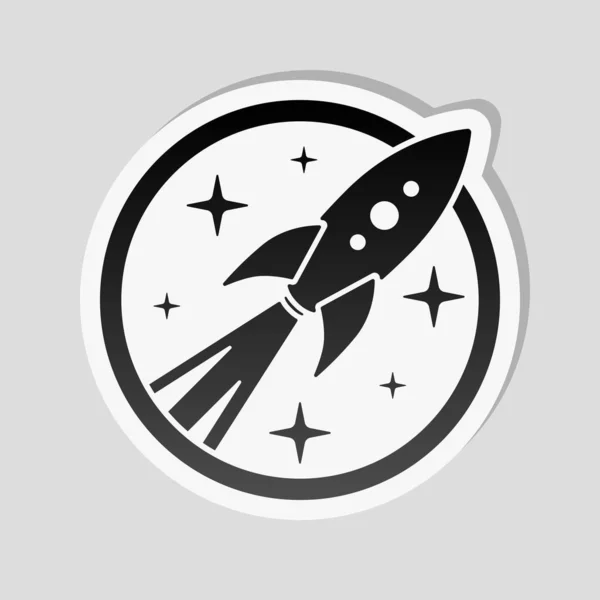 Rocket Launch Stars Circle Icon Sticker Style White Border Simple — Stock Vector