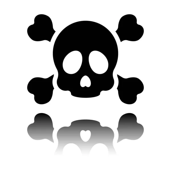 Skull Crossed Bones Simple Icon Black Icon Mirror Reflection White — Stock Vector