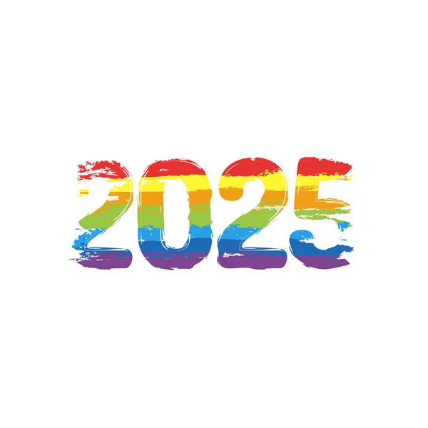 2025 sayı simgesi. Yeni Yılınız Kutlu Olsun. Çizim işaretiyle Lgbt stil, gökkuşağı (kırmızı, turuncu, sarı, yeşil, mavi, Indigo, menekşe, yedi renk