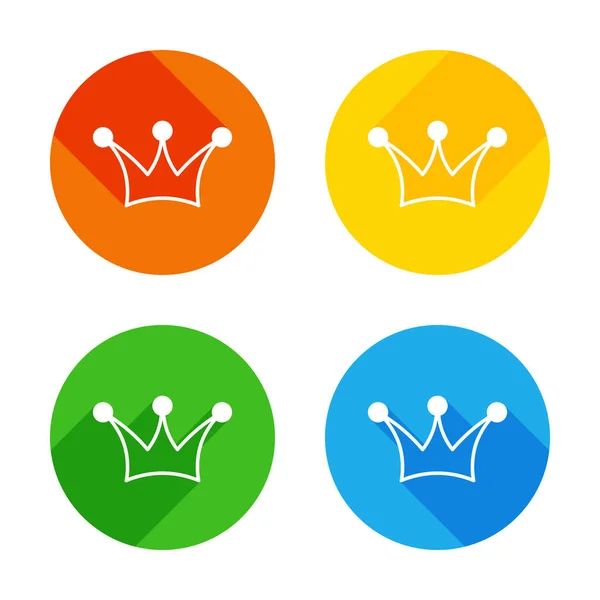 Kronensymbol Flache Weiße Symbol Auf Farbigen Kreisen Hintergrund Vier Verschiedene — Stockvektor
