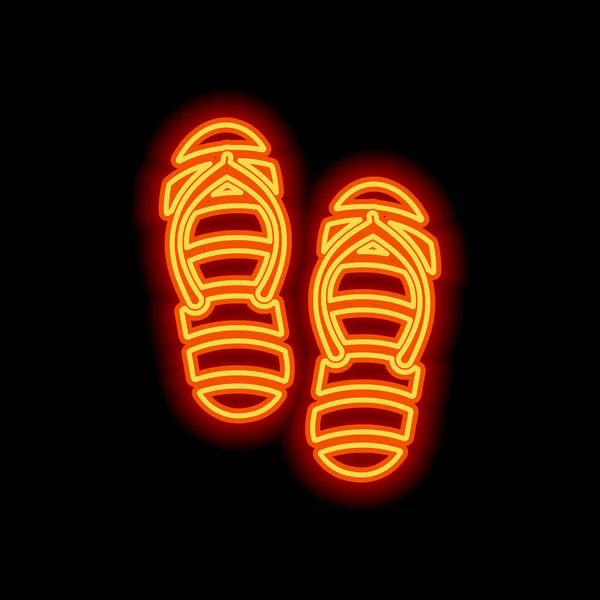 Zapatillas Playa Icono Chanclas Estilo Naranja Neón Sobre Fondo Negro — Vector de stock