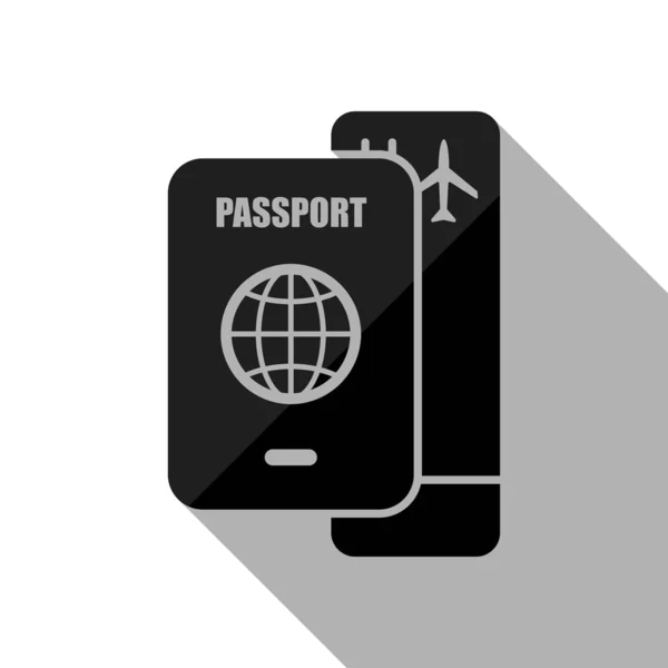 Pasaporte Tarjeta Embarque Concepto Viaje Aéreo Objeto Negro Con Sombra — Vector de stock