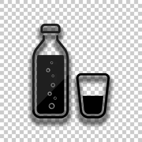 Flesje Water Met Bubbels Glazen Beker Eenvoudige Pictogram Zwart Glas — Stockvector
